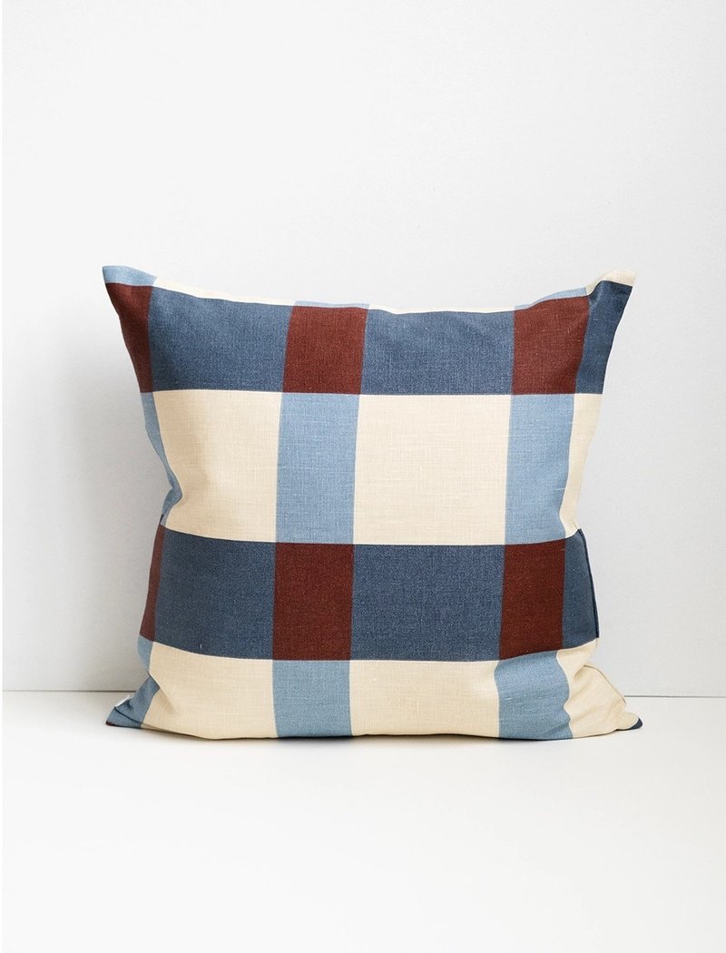 北欧设计师款 - 亚麻抱枕套 FIELD BLUE/PLUM, 格纹深梅子色48x48 - 枕头/抱枕 - 棉．麻 多色