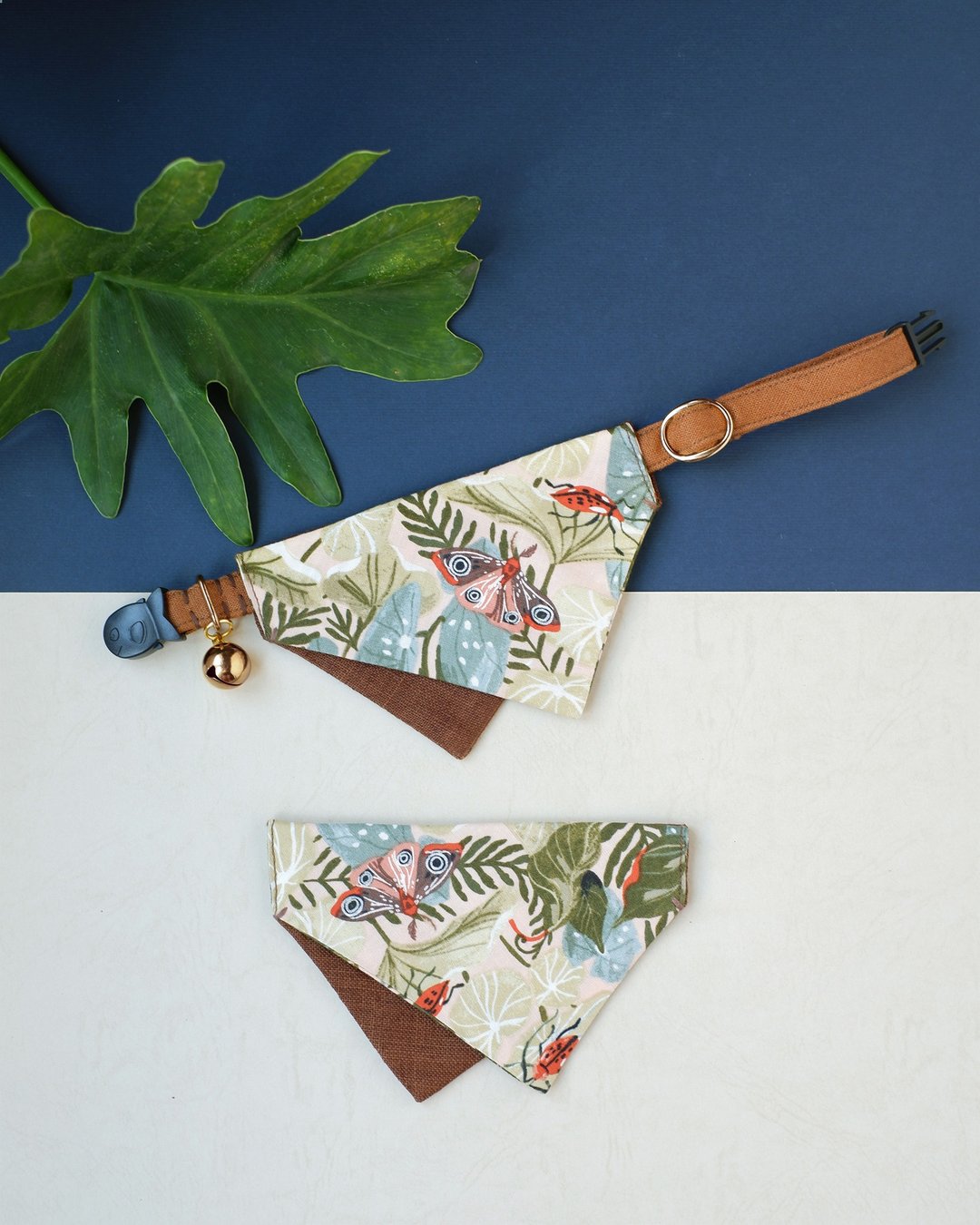 Into the jungle breakaway cat collar - Theme : beatles &amp; butterfly - 项圈/牵绳 - 棉．麻 咖啡色