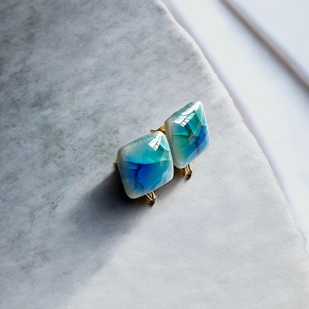 Earrings 海边的歌 - 耳环/耳夹 - 陶 蓝色
