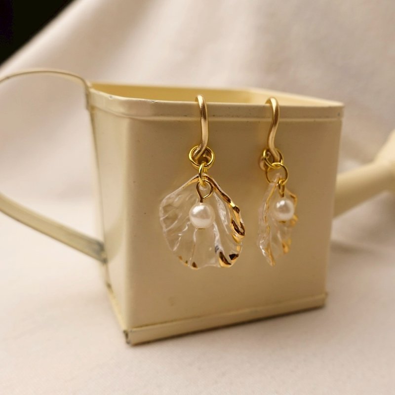 光泽贝壳 无痛耳夹 / 金边透贝 - 耳环/耳夹 - 其他金属 