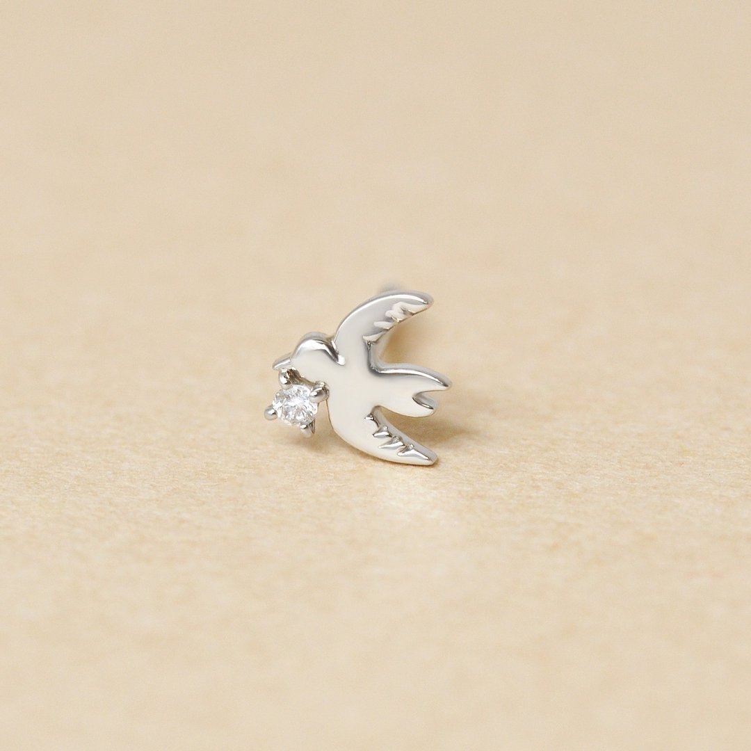【Solo Earring】 【Second Earrings】 铂金钻石燕子单边耳环 - 耳环/耳夹 - 贵金属 