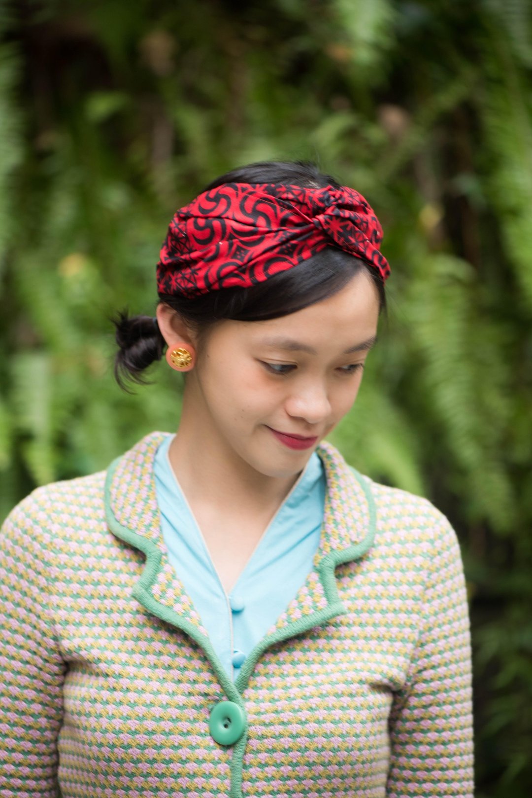 Turban Headband阔发带髪箍 - 非洲蜡染棉布 －红色民族图案 - 发饰 - 棉 红色