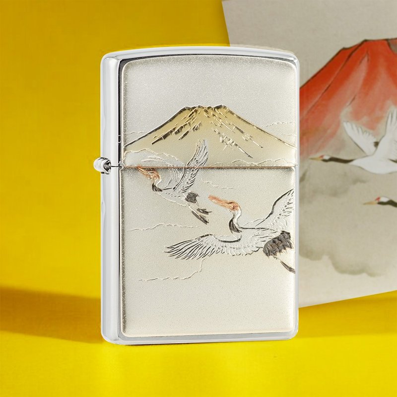 【ZIPPO官方旗舰店】日本传统风格-鹤与富士防风打火机 ZA-5-26B - 其他 - 铜/黄铜 银色