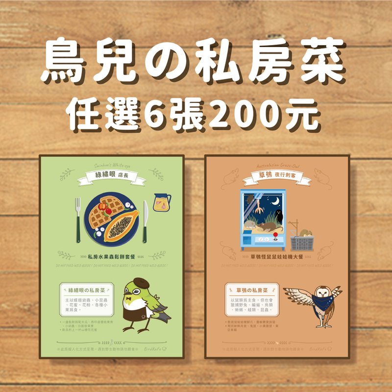 鸟明信片 | 鸟儿の私房菜 | 任选六款 & 15款一套 - 卡片/明信片 - 纸 多色