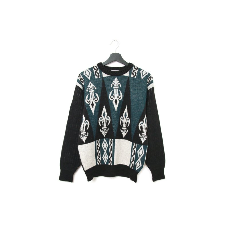 Back to Green-复古毛衣 绿黑相间 图腾 ws-59 vintage sweater - 女装针织衫/毛衣 - 羊毛 