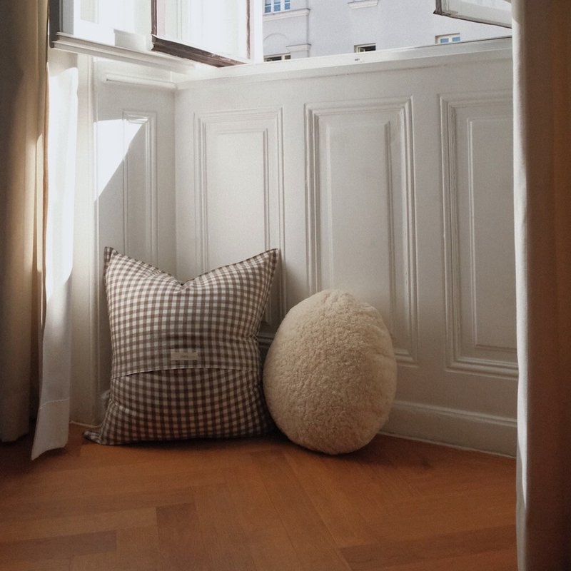 棉质抱枕套 - 棕色格纹 - 枕头/抱枕 - 棉．麻 