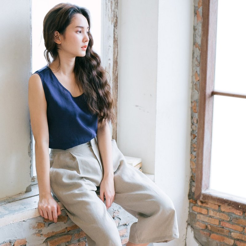 Vest - Minimal Navy - 女装背心 - 棉．麻 蓝色