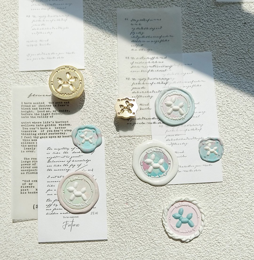 气球狗 (カワイイ!) 火漆封蠟印章 黃銅异形浮雕 - 印章/印台 - 其他金属 金色