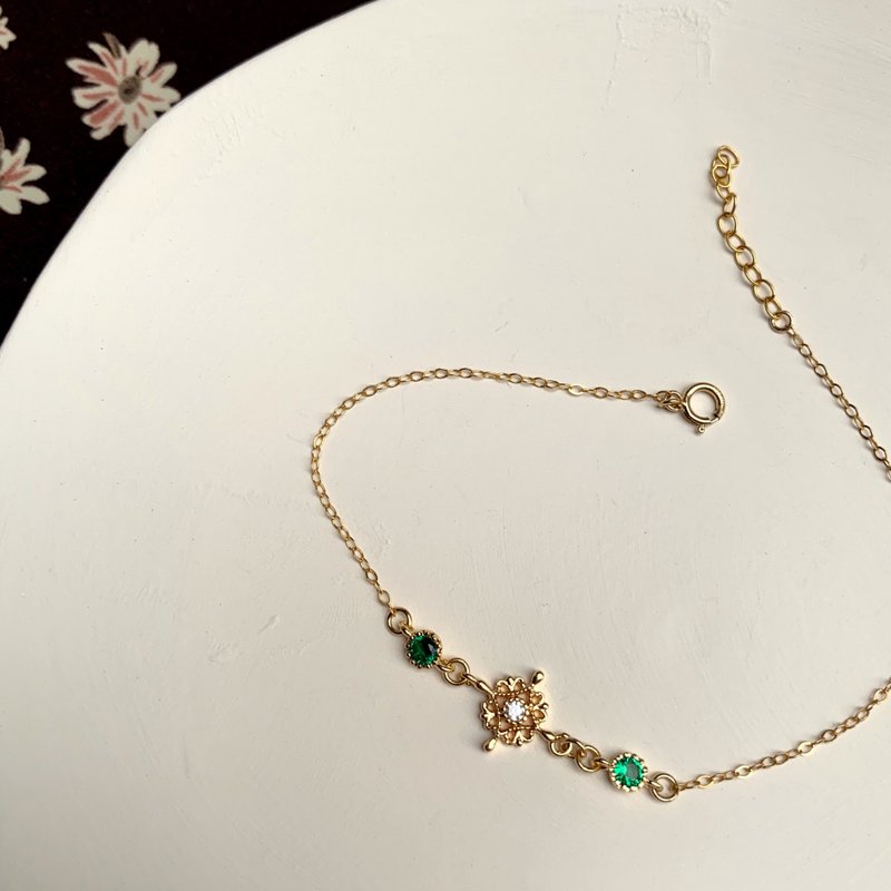 订制款 14KGF 14K包金 复古绿宝石手链 细手链 - 手链/手环 - 贵金属 绿色