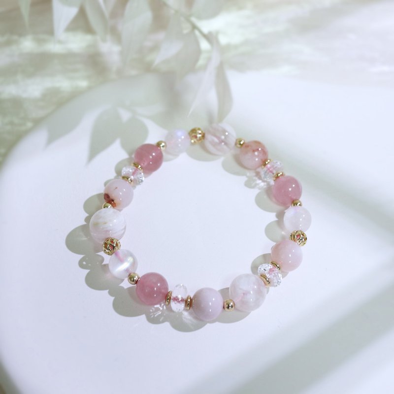 天然石系列壹 粉晶 雪花幽灵 樱花玛瑙 月光石 白水晶 手链 - 手链/手环 - 玉石 粉红色
