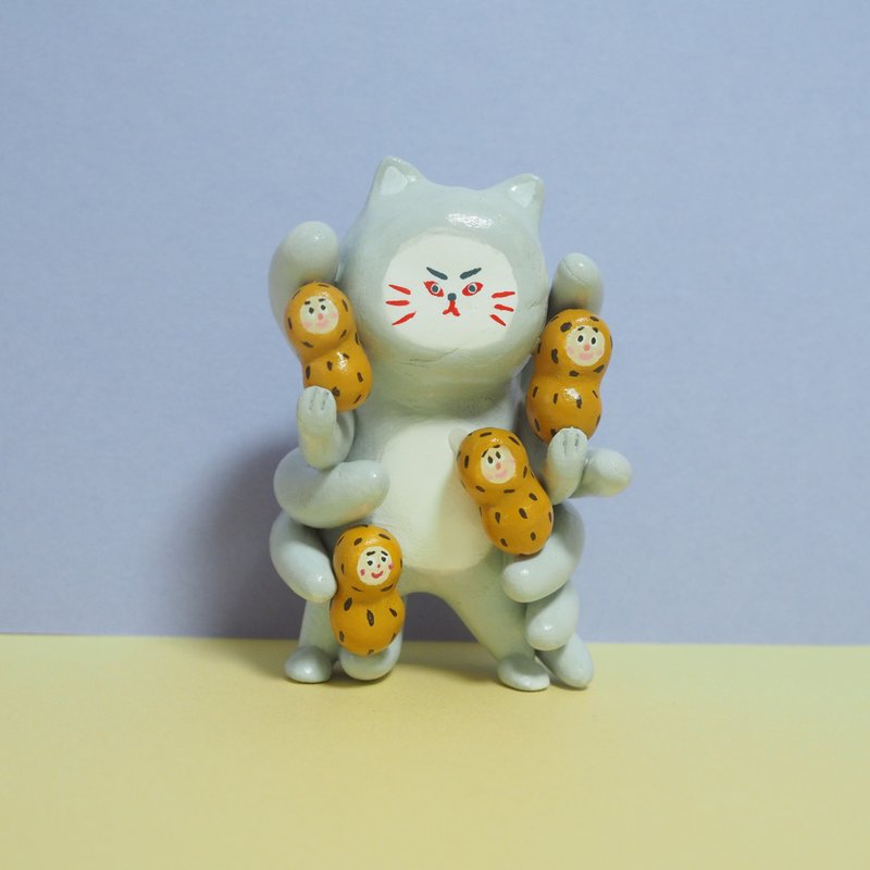 花生九尾猫 - 玩偶/公仔 - 粘土 灰色