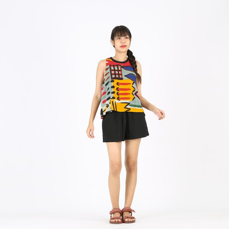 Tank top Blouse Linen Hand Paint  Free size - 女装上衣 - 亚麻 多色