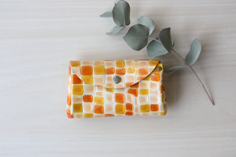 Small wallet with stained glass pattern Cowhide orange - 皮夹/钱包 - 真皮 橘色
