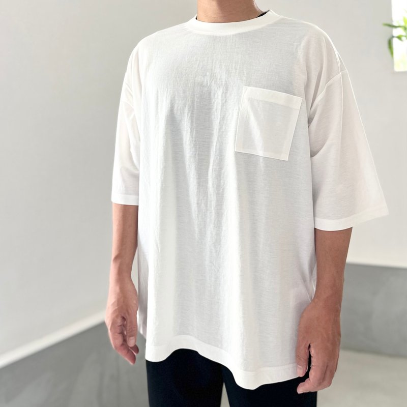 2025新款【接触凉感】男女皆宜 侧开衩 口袋宽松版 T恤【白色】 - 女装 T 恤 - 尼龙 白色