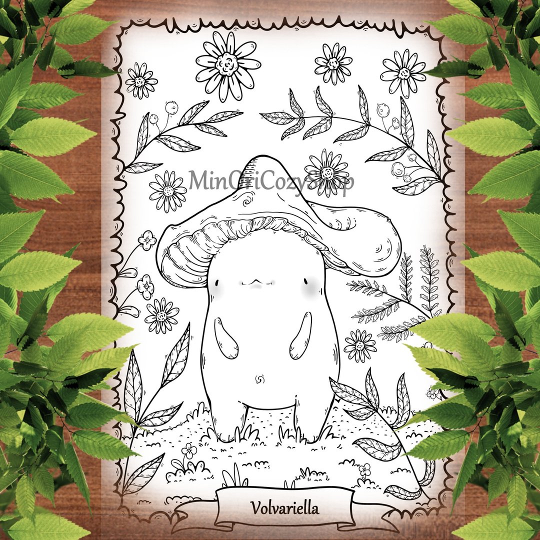 Mushroom Coloring Pages Digital Art Fantasy Coloring Pages Mushroom Forest Print - 其他数码商品 - 其他材质 