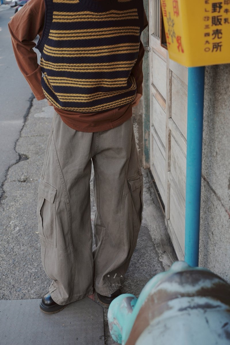 终于疯了上下颠倒裤口水洗宽裤 - 2色 - 咖 - 中性裤装 - 棉．麻 咖啡色