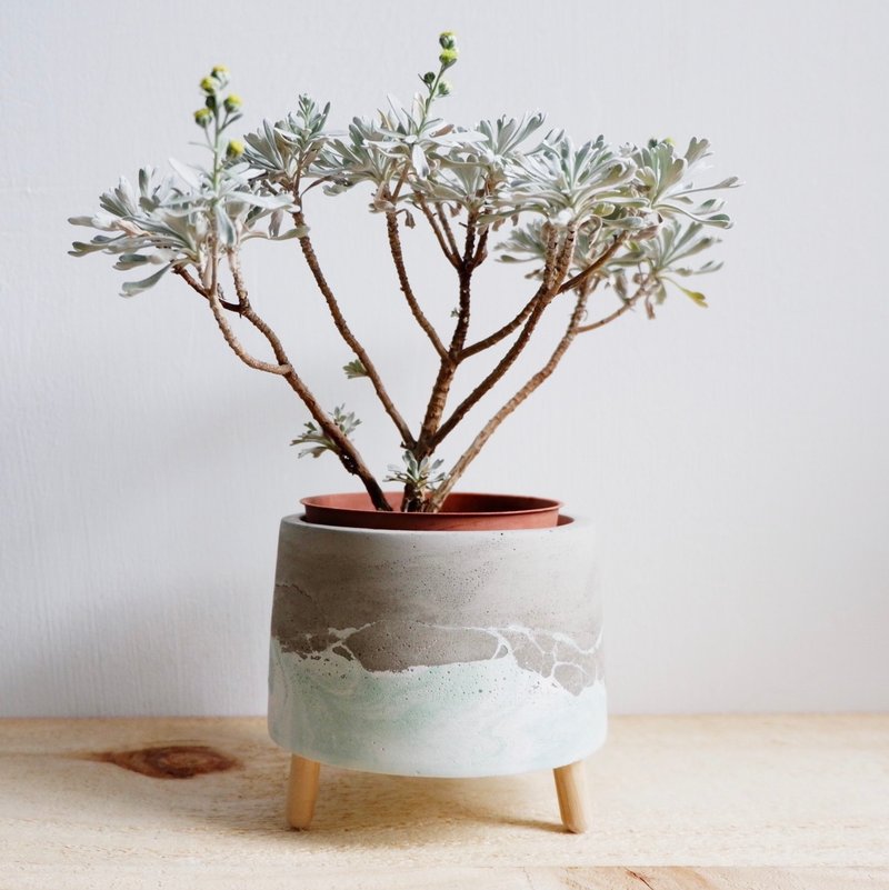 长脚的水泥盆(L) -白浪绿海 - 植栽/盆栽 - 水泥 绿色