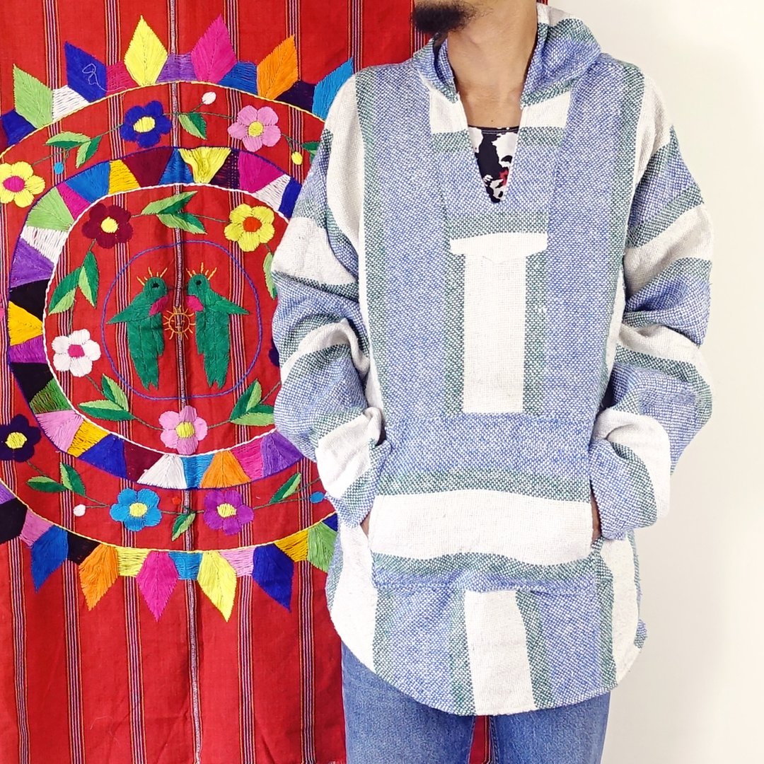 BajuTua/古着/墨西哥传统连帽上衣 Baja Hoodie -蓝绿 - 男装上衣/T 恤 - 聚酯纤维 蓝色