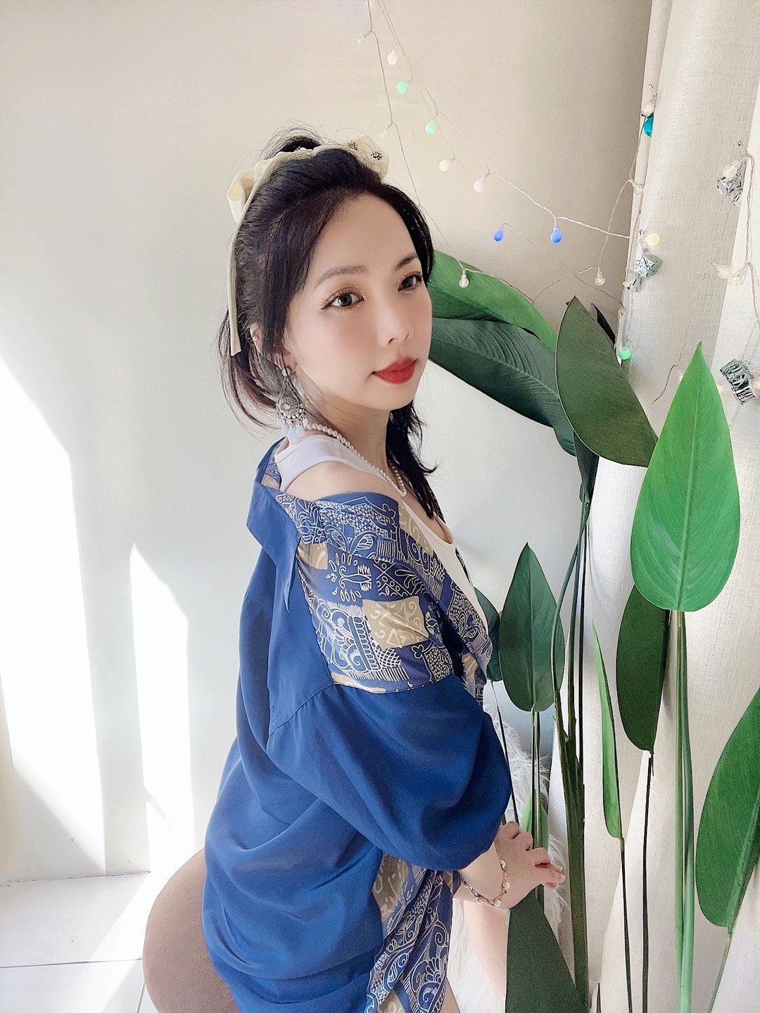 靛蓝独立渐层拚块图腾秋风时光 古董衬衫罩衫上衣 shirt vintage - 女装衬衫 - 聚酯纤维 蓝色