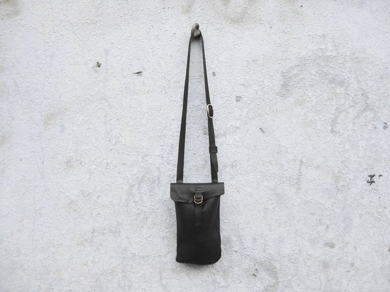 ~后菜园~自制配件 摔软皮斜背长方包 BC-314 - 侧背包/斜挎包 - 真皮 黑色