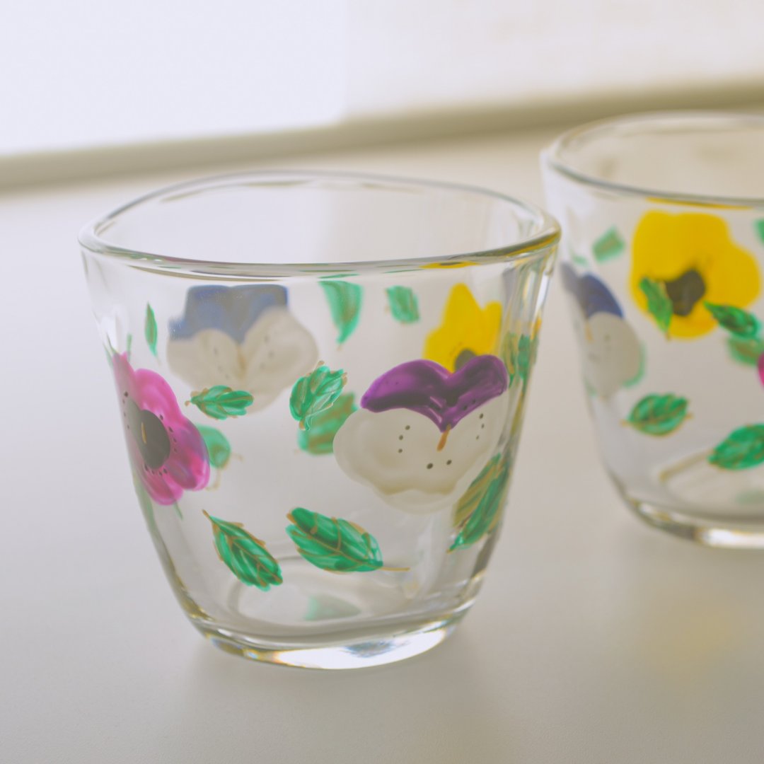 Glass free cup pansy - 玻璃杯 - 玻璃 透明
