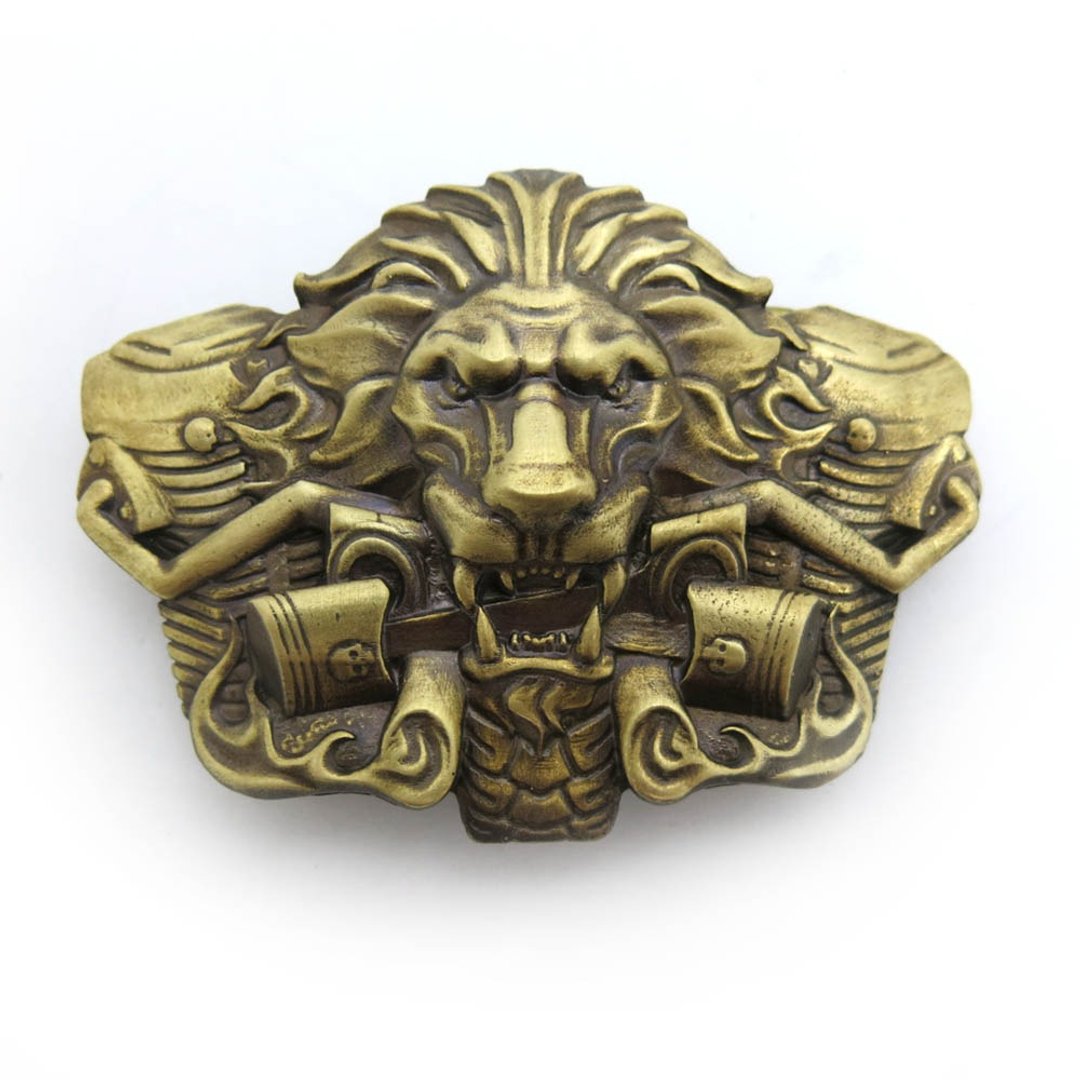 Lion solid brass belt buckle, Biker, Flaming lion bikers belt accessory - 皮带/腰带 - 其他材质 金色