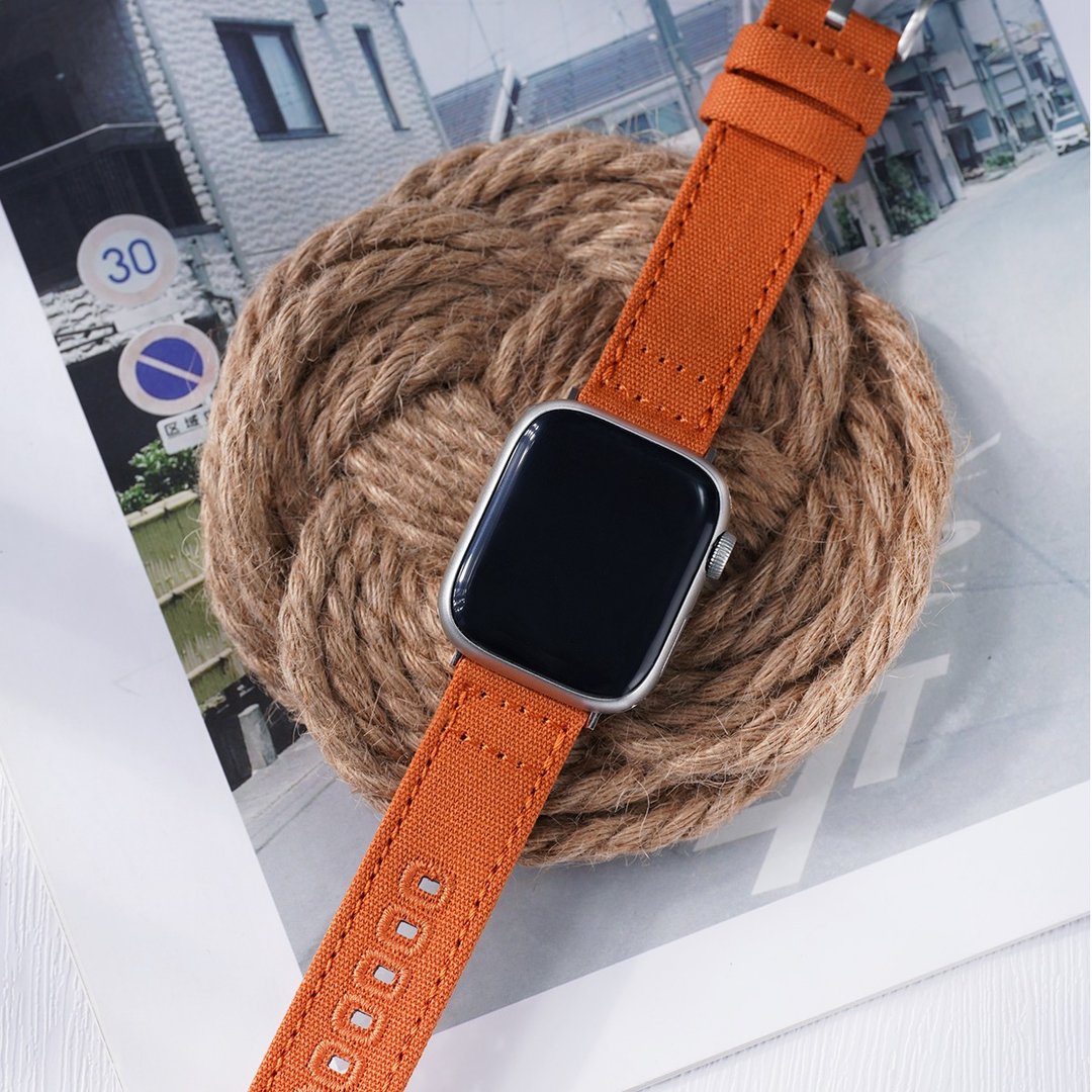 Apple watch - 【限量 阳橙色】拷克帆布苹果表带 - 表带 - 亚麻 