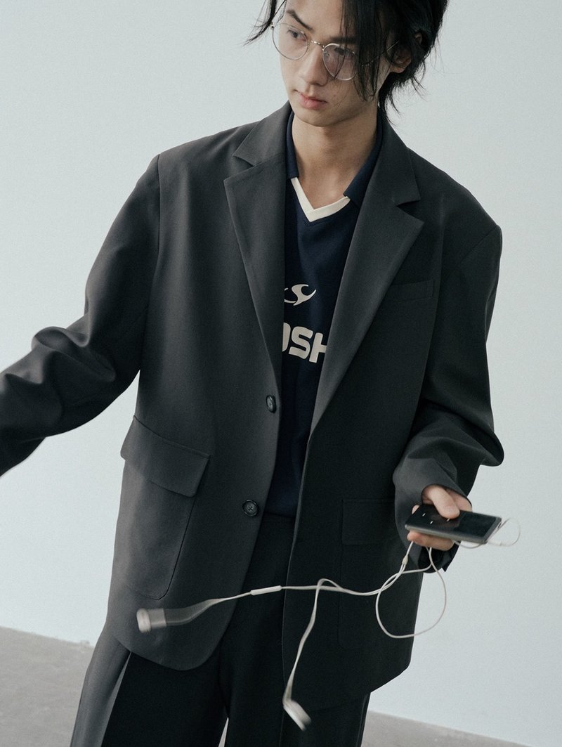 安静的疯子 松弛感休闲西装外套 - 男装外套 - 其他材质 灰色