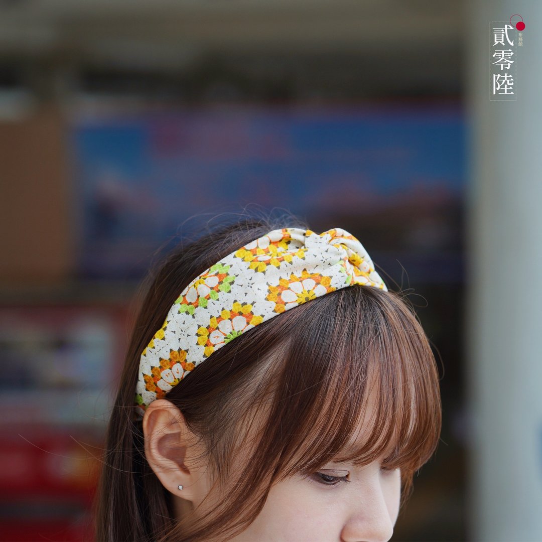 手工发带 / 花影缤纷 / 仿织布 / 京都限定 / 女装 - 发饰 - 棉．麻 黄色