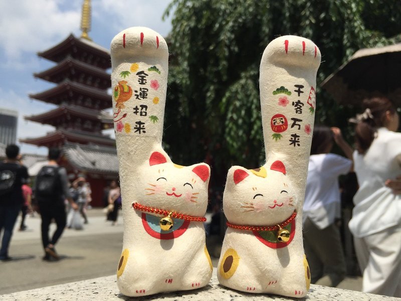 手长猫一对 和纸招财猫 千客万来与金运招来-小 招财 开运 送礼 - 摆饰 - 纸 