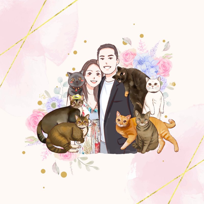 【定制似颜绘】 情侣 宠物 毛孩 猫狗人像 韩式画风 ⋯HG韩风半身 - 订制画像 - 其他材质 