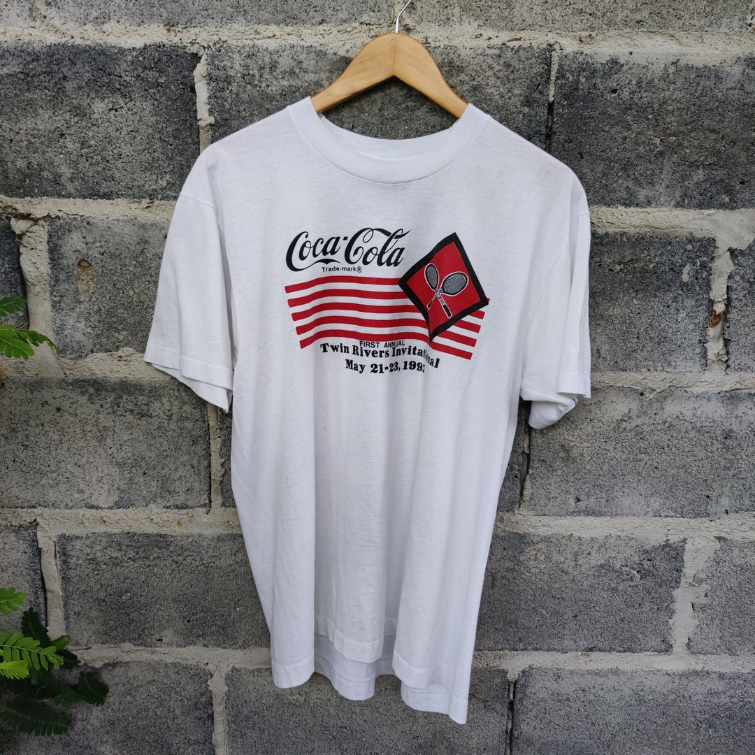 90年代复古 Coca Cola Twin Rivers Invitational 羽球赛 T 恤 - 男装上衣/T 恤 - 棉 白色