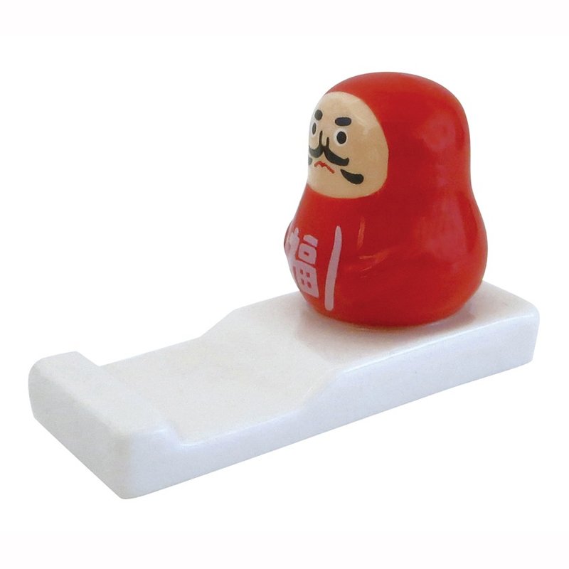 【日本Decole】mamefuku系列新年好运筷架/汤匙架/笔架★福气不倒翁 - 筷子/筷架 - 陶 红色