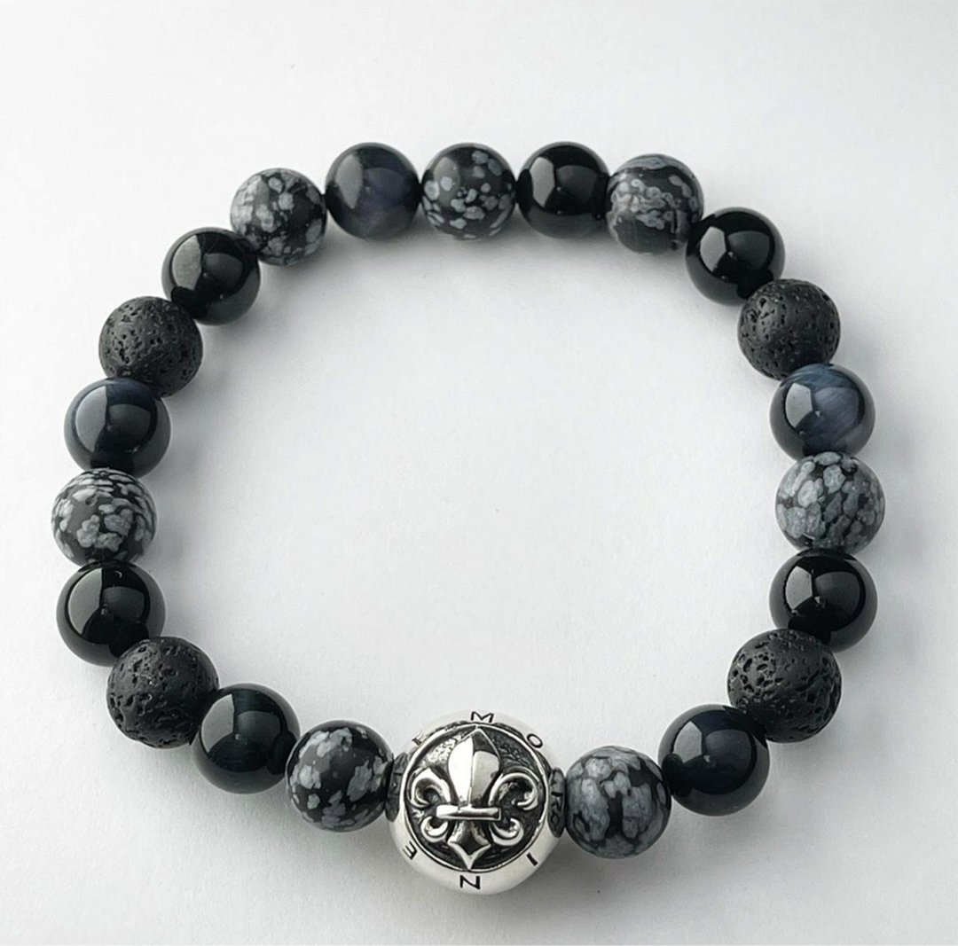 南意大利风 Mindfulcharms 高级订制 蓝虎眼石熔岩石玛瑙手链 - 手链/手环 - 宝石 黑色