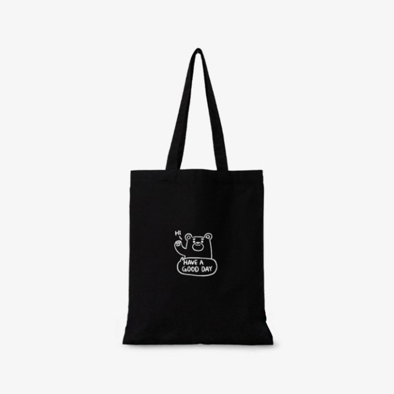 熊 祝你有美好的一天 Linen Eco Bag (Black) - 其他 - 棉．麻 多色