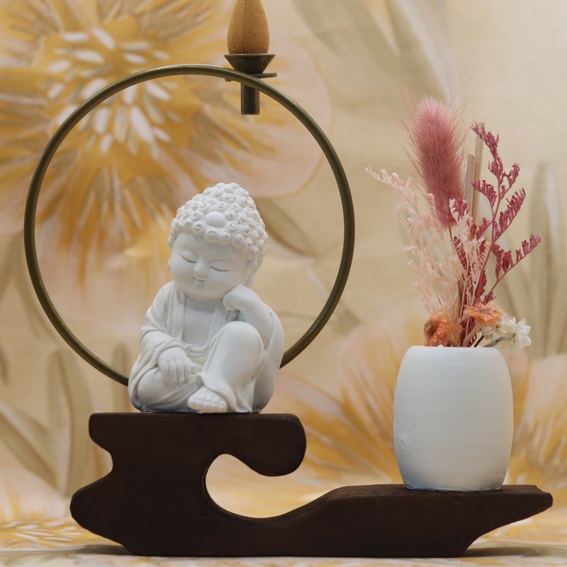 倒流香禅风小佛套组-悟道 行云座S 台湾原创 在地生产 送倒流香 - 香薰/精油/线香 - 其他材质 白色