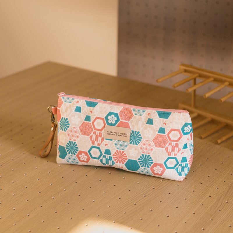 【利是袋】富士山 / 六角磁砖 / 粉 - 化妆包/杂物包 - 棉．麻 粉红色