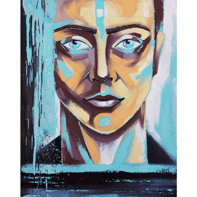 男士肖像画 室内原创艺术 现代墙面艺术 精神装饰品 - 海报/装饰画/版画 - 其他材质 蓝色