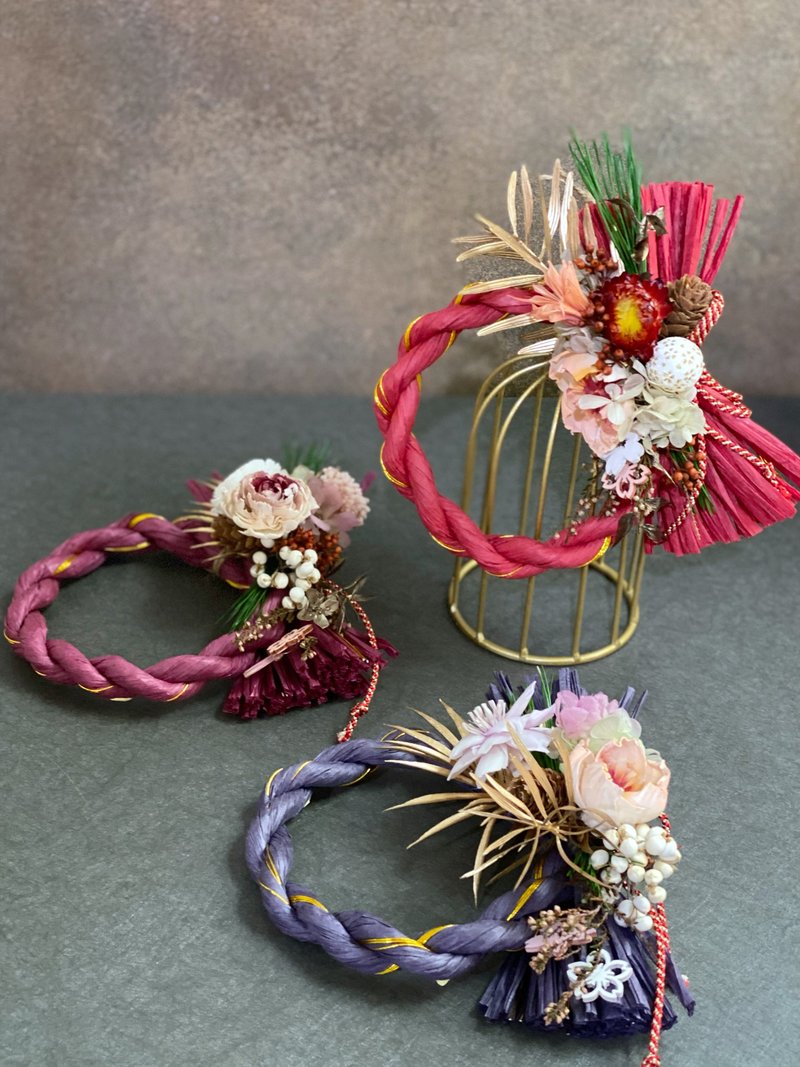 日式注连绳 新春祈福 不凋花 干燥花 新年 花圈 - 干燥花/捧花 - 植物．花 红色