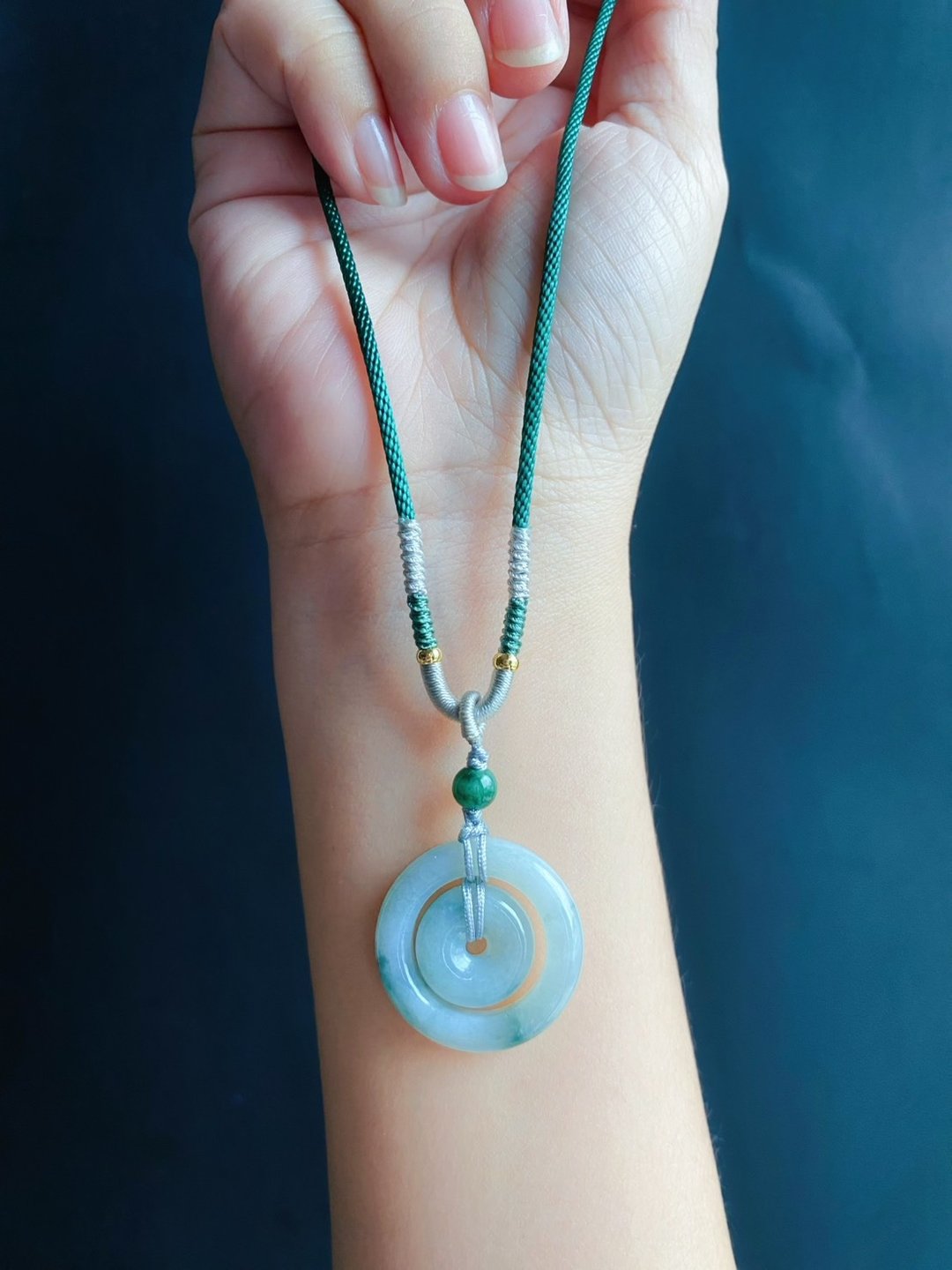 天然缅甸玉翡翠 飘花 子母扣 项链 礼物 长辈礼 jadeite - 项链 - 玉石 绿色