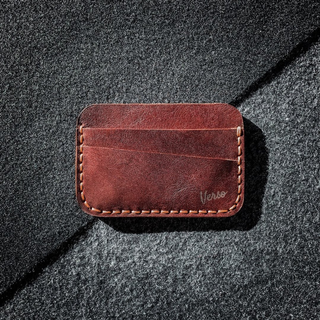 Handmade Minimalist Leather Wallet / Leather Card holder / Cognac leather - 名片夹/名片盒 - 真皮 