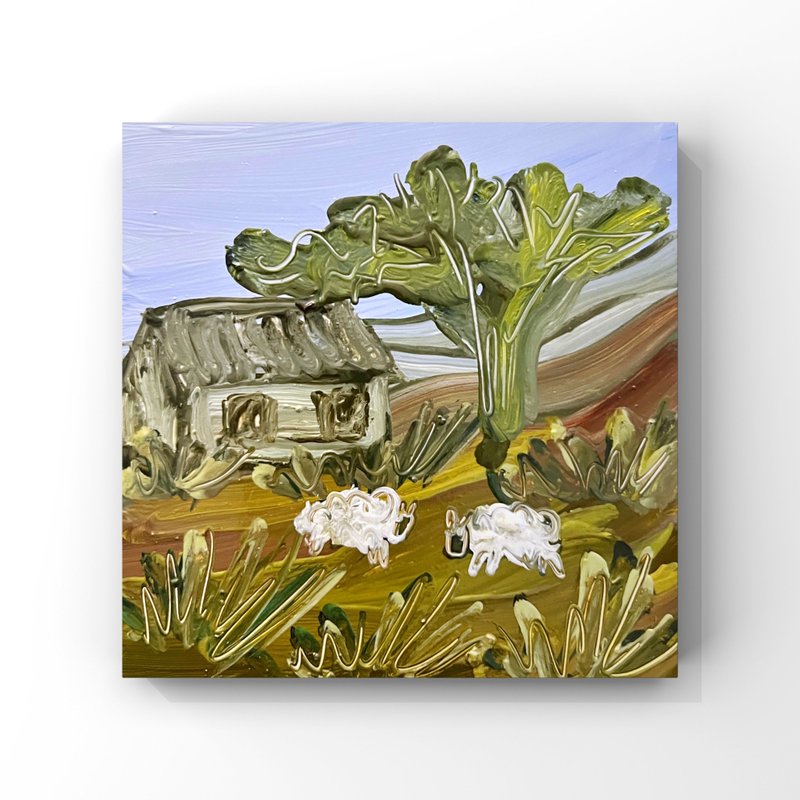 乡村别墅绘画 爱尔兰小屋艺术 小木屋油画 羊艺术品 - 海报/装饰画/版画 - 其他材质 多色