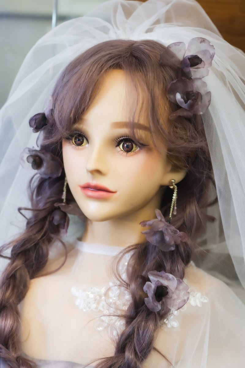 烟紫轻纱 纱花 发叉 耳环 蝶型豌豆花  仙气新娘纱饰 可改色 - 发饰 - 丝．绢 紫色