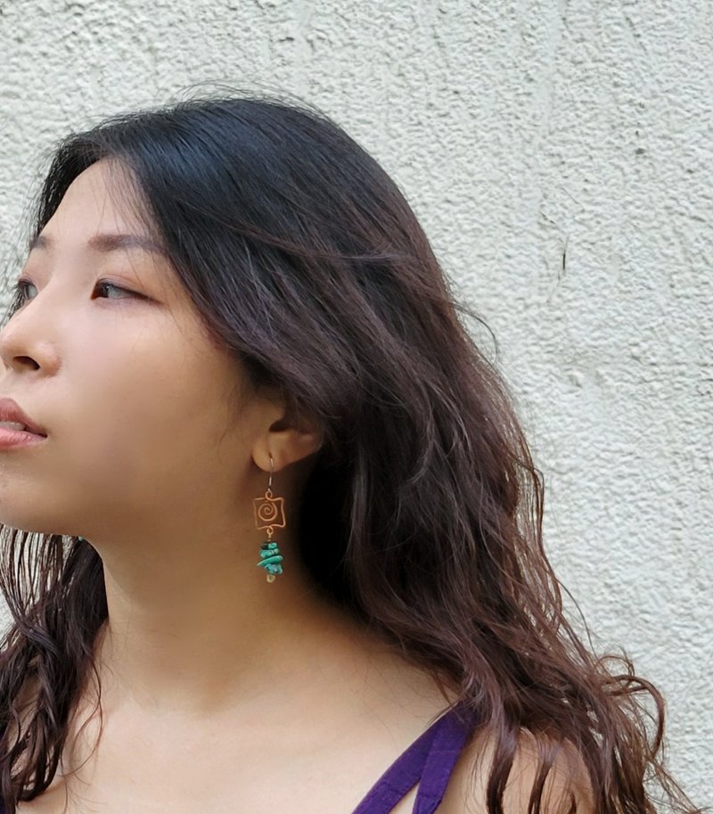 红铜/绿松石耳环 - 耳环/耳夹 - 铜/黄铜 咖啡色