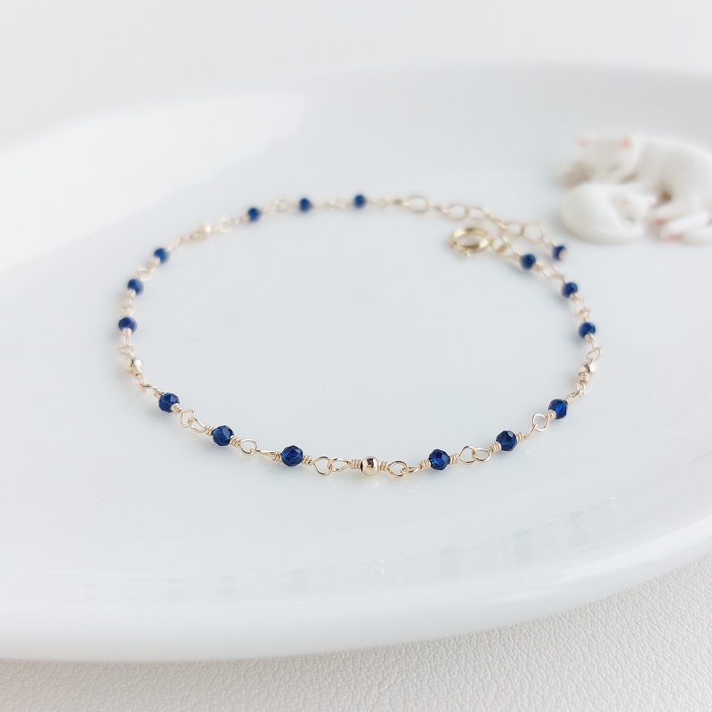 蓝宝石 + 小金球 x 14KGF手链 • 点点星河系列 - 手链/手环 - 半宝石 蓝色