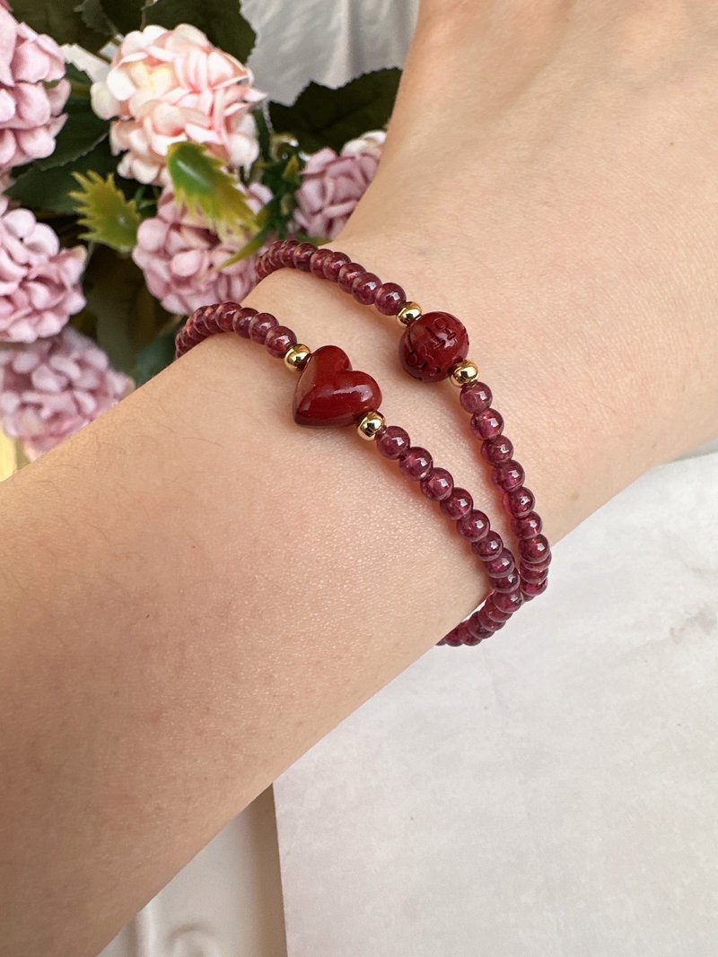心忱-石榴石 朱砂极细环 - 手链/手环 - 水晶 红色