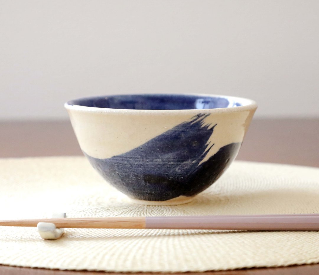 蓝色毛笔纹饭碗 - 碗 - 陶 蓝色