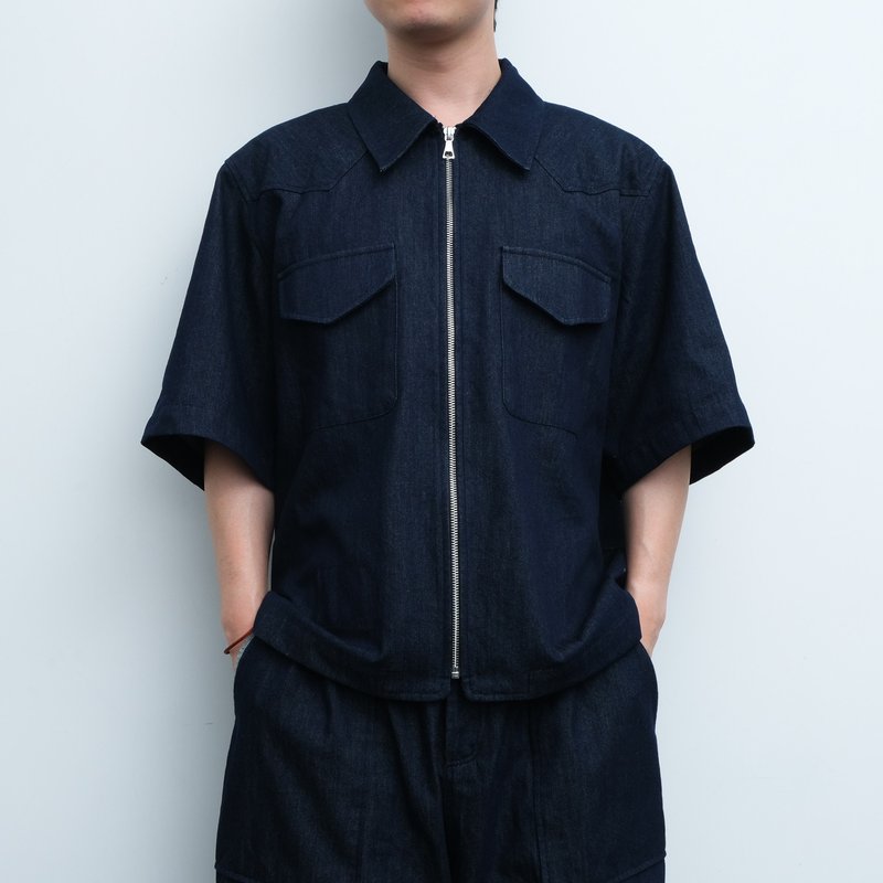 KAIKAI - Insomnia - 夜蓝双口袋拉链牛仔外套 - 男装外套 - 棉．麻 蓝色