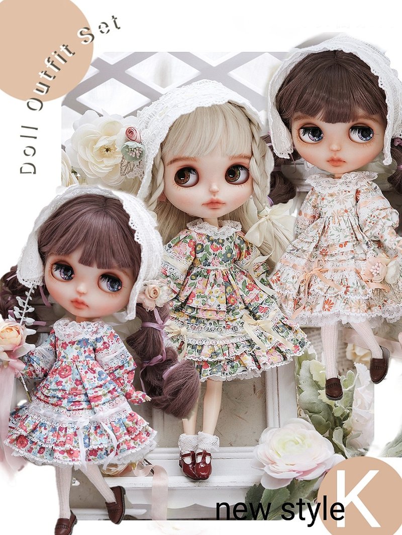 Kon'D(Kondoll)Blythe OB22-24 原创复古风娃衣-碎花连衣裙 - 洋装/连衣裙 - 棉．麻 多色