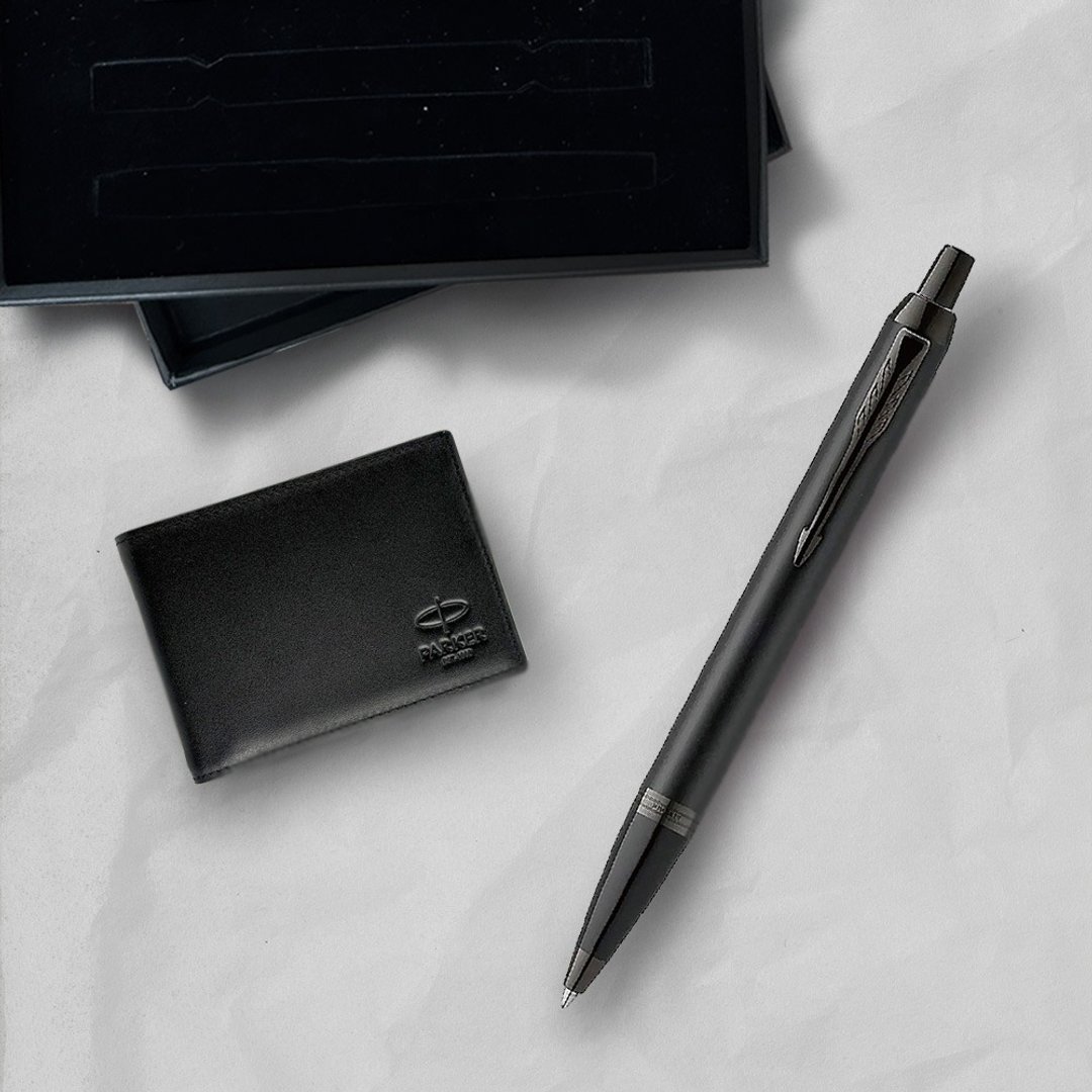 Parker 派克 新IM 特别款理性黑原子笔 牛皮短夹礼盒 免费刻字 - 圆珠笔/中性笔 - 其他金属 黑色